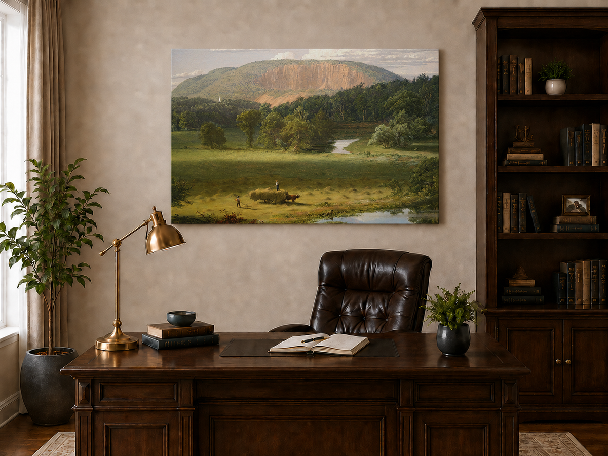Landscape Oil Painting - Hand-Painted Hayfield Valley View