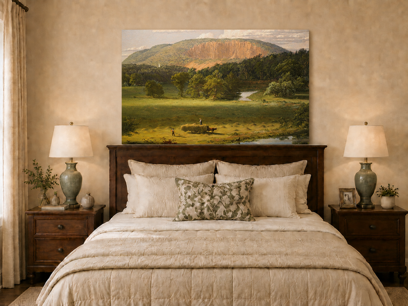 Landscape Oil Painting - Hand-Painted Hayfield Valley View