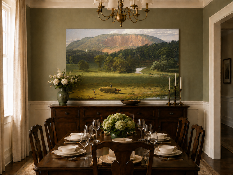 Landscape Oil Painting - Hand-Painted Hayfield Valley View