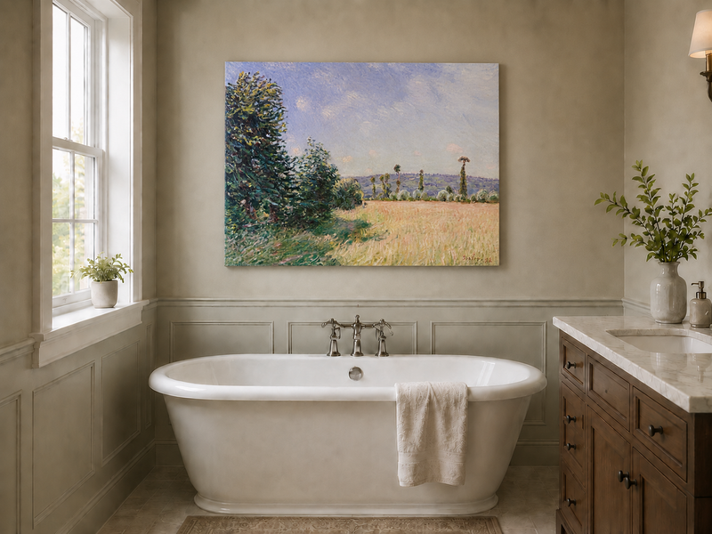 Landscape Oil Painting - Sunny Meadow with Trees and Country Path