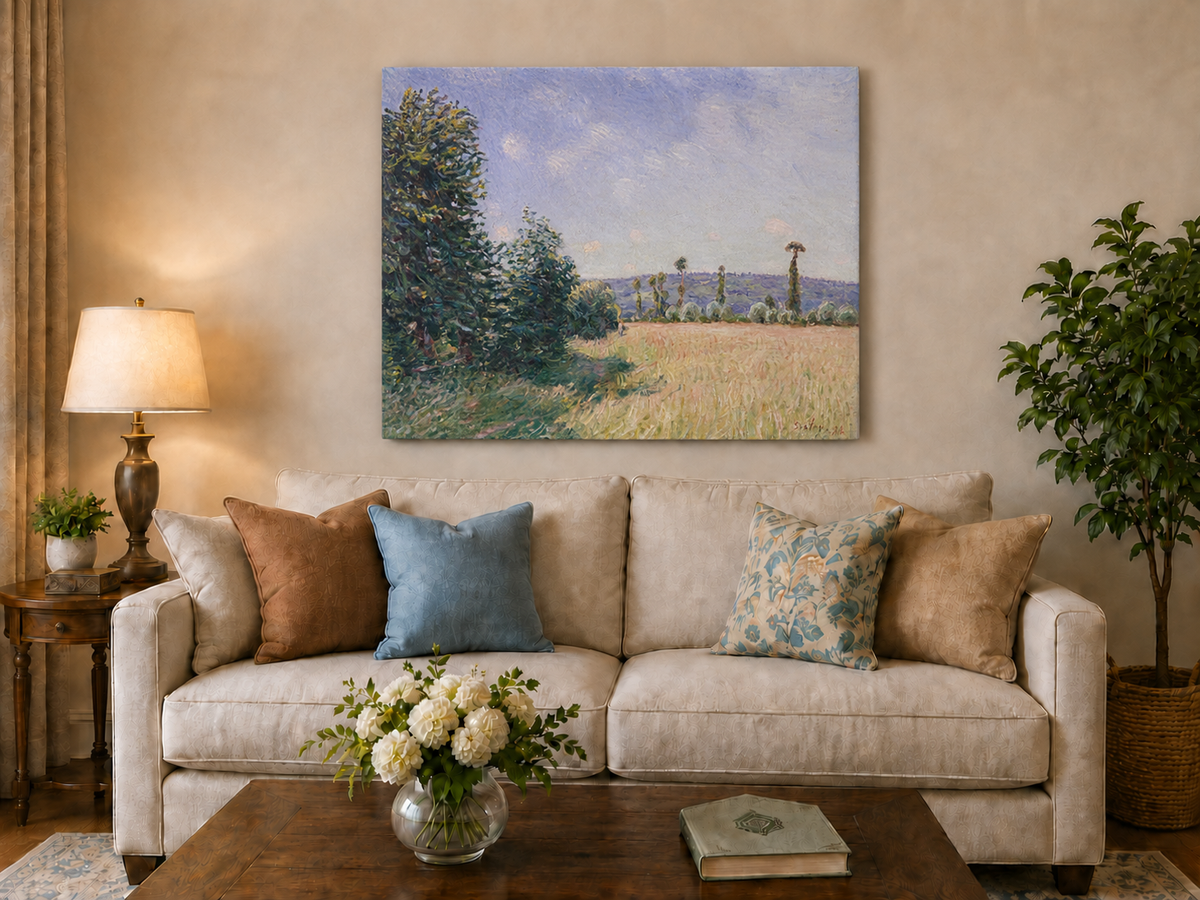 Landscape Oil Painting - Sunny Meadow with Trees and Country Path