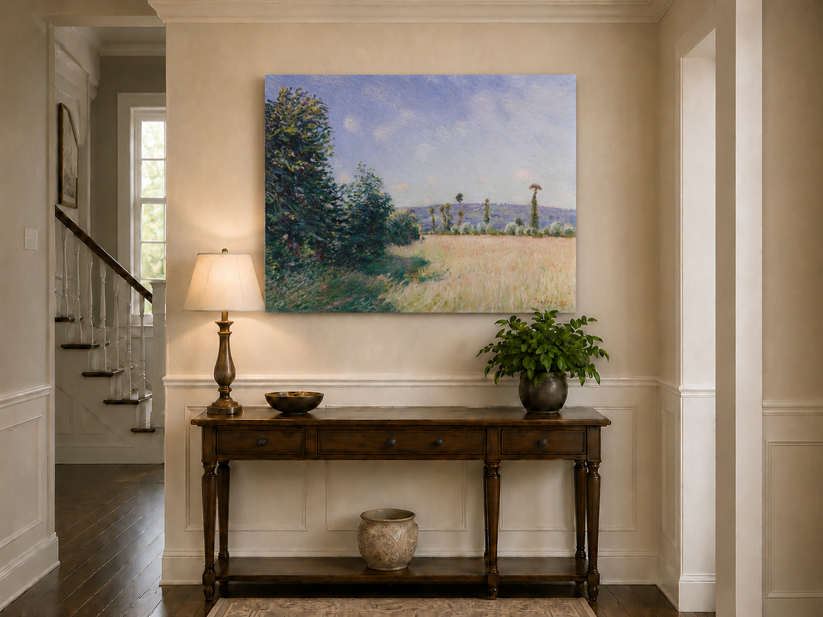 Landscape Oil Painting - Sunny Meadow with Trees and Country Path