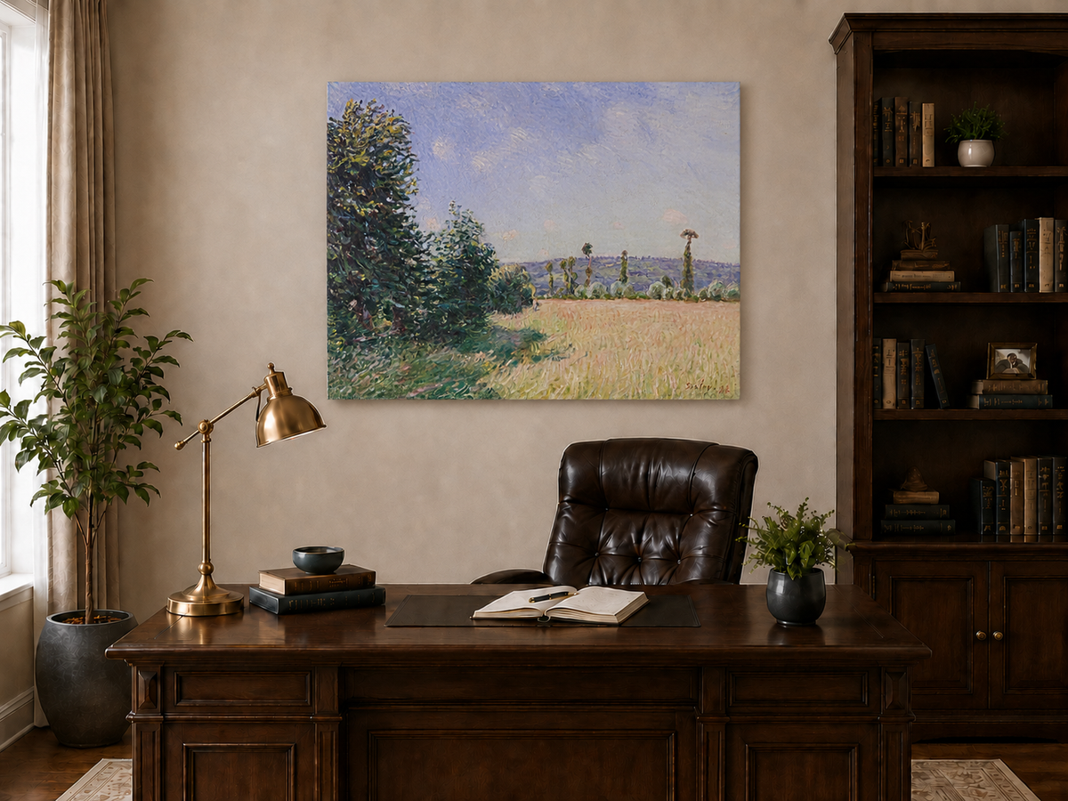 Landscape Oil Painting - Sunny Meadow with Trees and Country Path