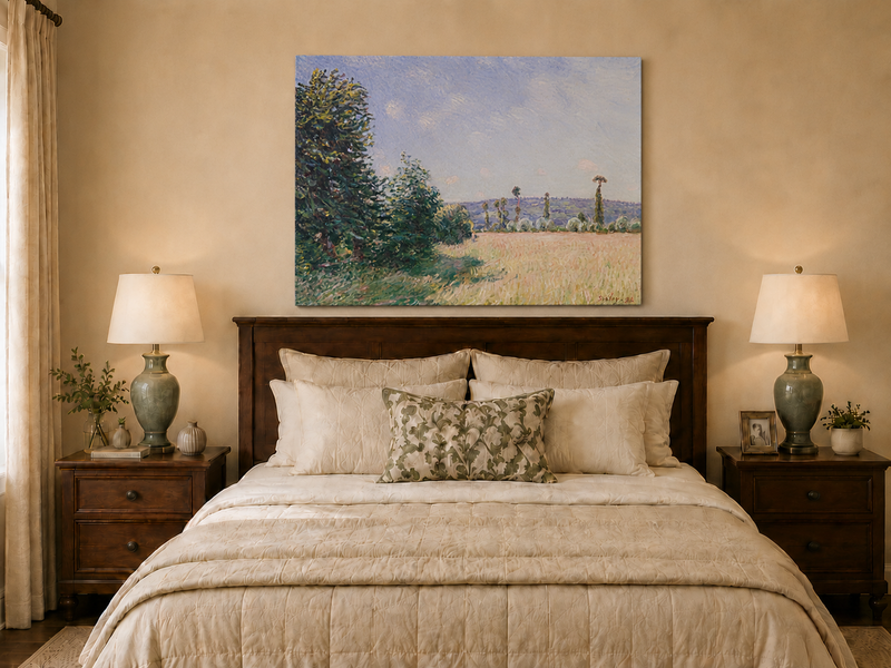 Landscape Oil Painting - Sunny Meadow with Trees and Country Path