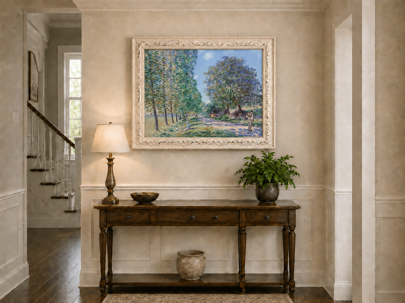 Landscape Oil Painting - Country Road with Trees and Cattle