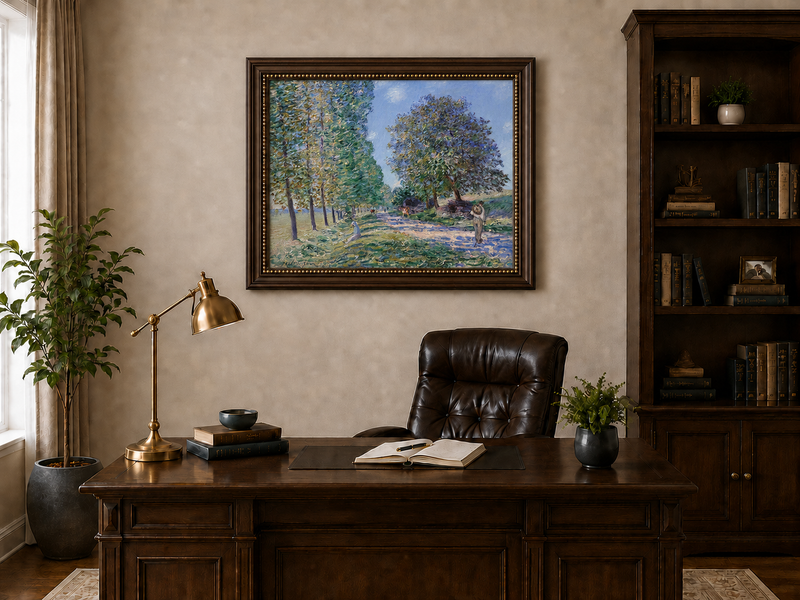 Landscape Oil Painting - Country Road with Trees and Cattle