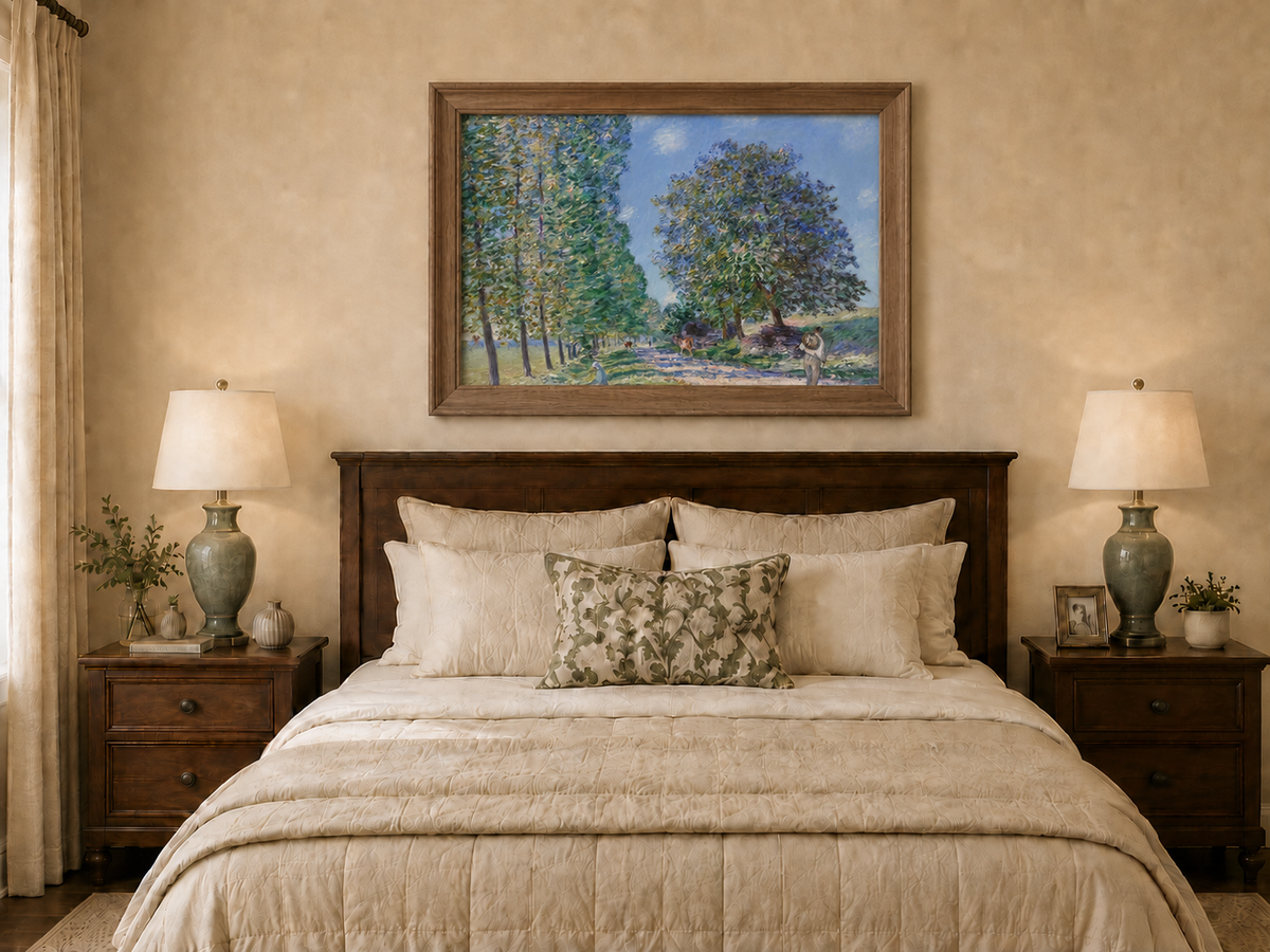 Landscape Oil Painting - Country Road with Trees and Cattle