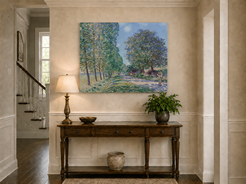 Landscape Oil Painting - Country Road with Trees and Cattle