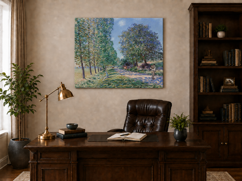 Landscape Oil Painting - Country Road with Trees and Cattle