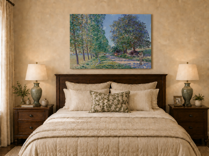 Landscape Oil Painting - Country Road with Trees and Cattle