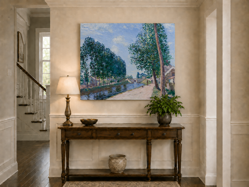 Landscape Oil Painting - Tree-Lined Canal & Riverside Path
