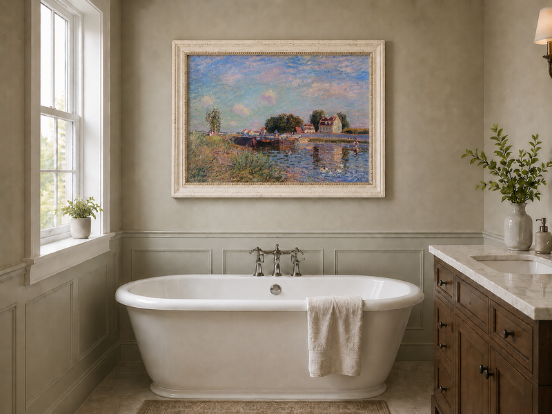 Landscape Oil Painting - Canal at Saint-Mammes with Bridge