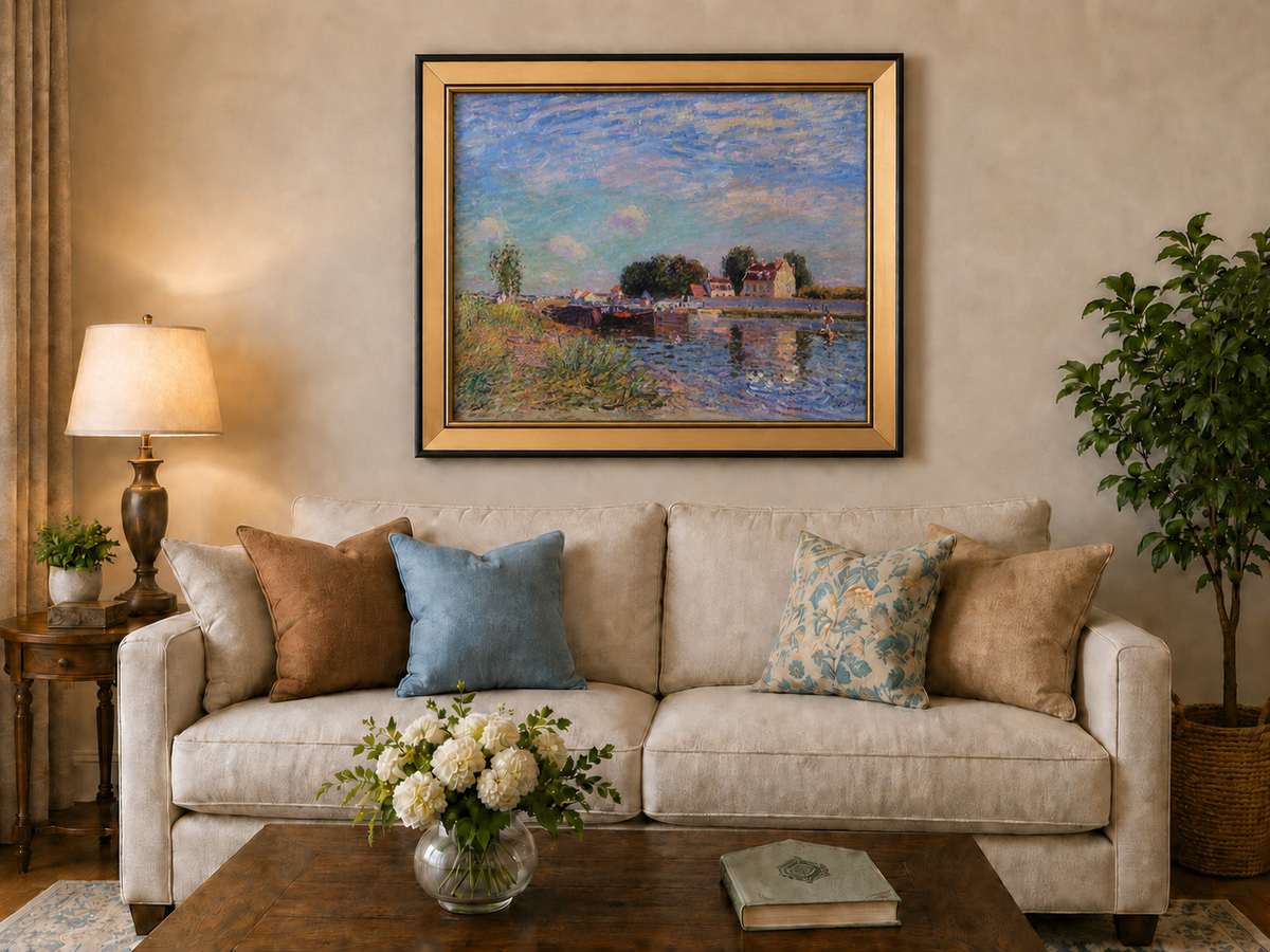 Landscape Oil Painting - Canal at Saint-Mammes with Bridge