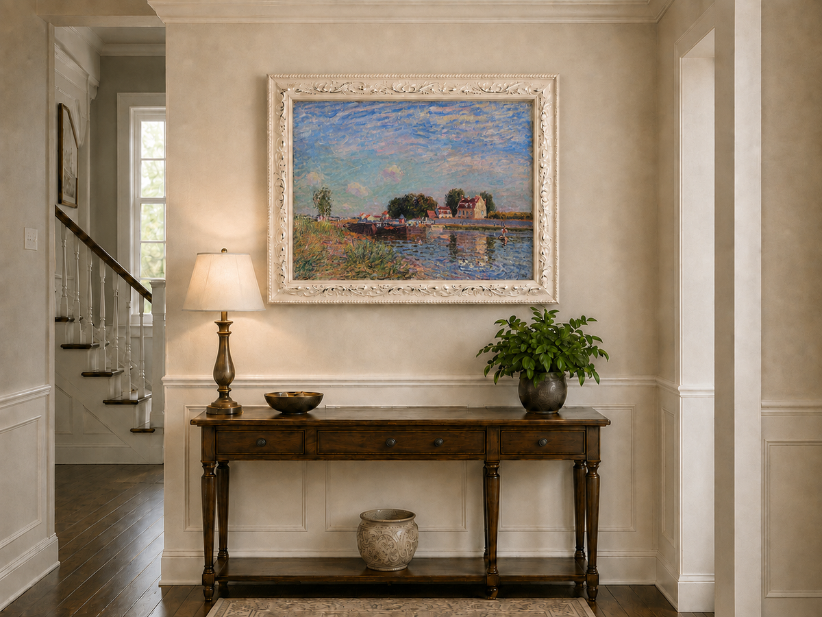 Landscape Oil Painting - Canal at Saint-Mammes with Bridge