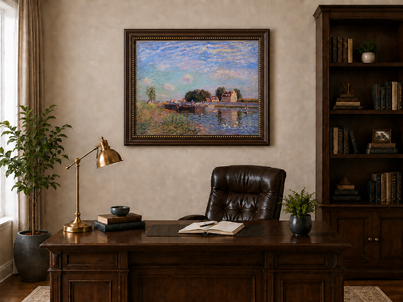 Landscape Oil Painting - Canal at Saint-Mammes with Bridge