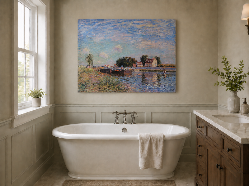 Landscape Oil Painting - Canal at Saint-Mammes with Bridge