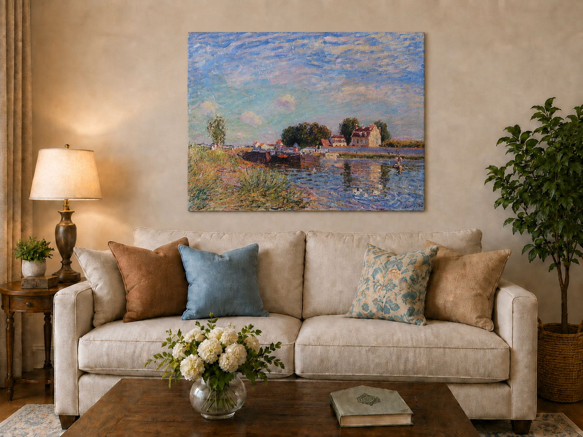 Landscape Oil Painting - Canal at Saint-Mammes with Bridge