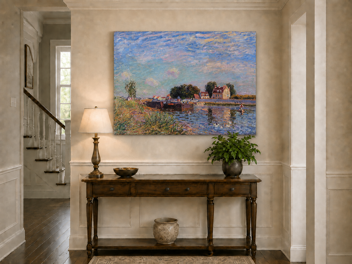 Landscape Oil Painting - Canal at Saint-Mammes with Bridge