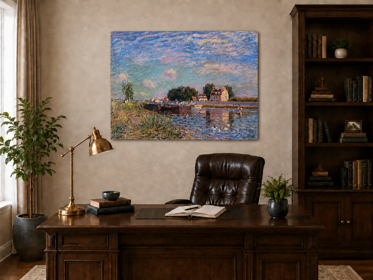 Landscape Oil Painting - Canal at Saint-Mammes with Bridge