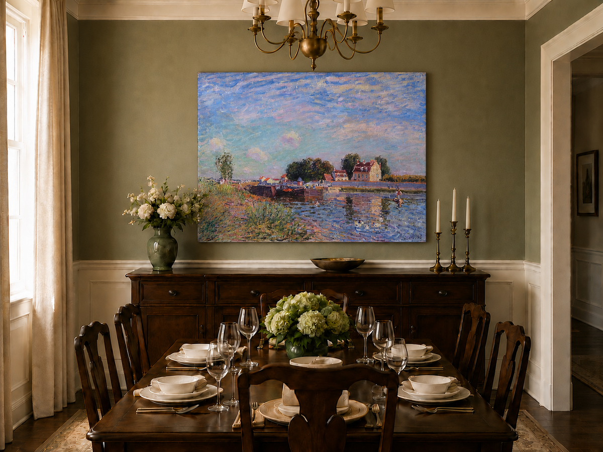 Landscape Oil Painting - Canal at Saint-Mammes with Bridge