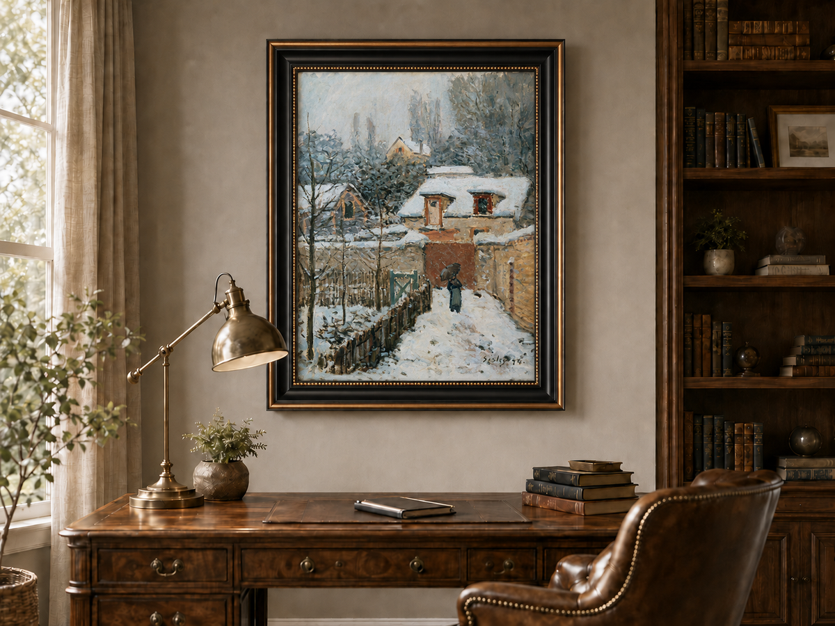 Peinture à l'huile de paysage - Rivière printanière avec pêcheur et arbres