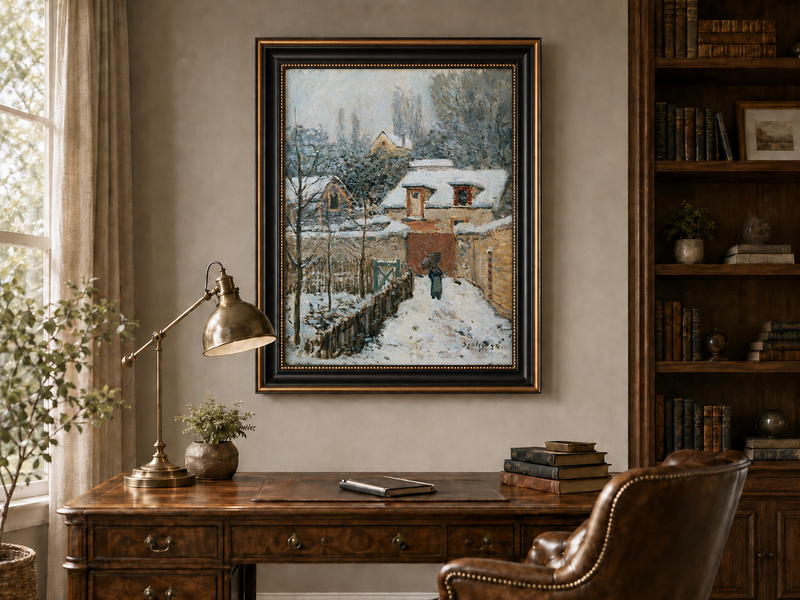 Peinture à l'huile de paysage - Rivière printanière avec pêcheur et arbres