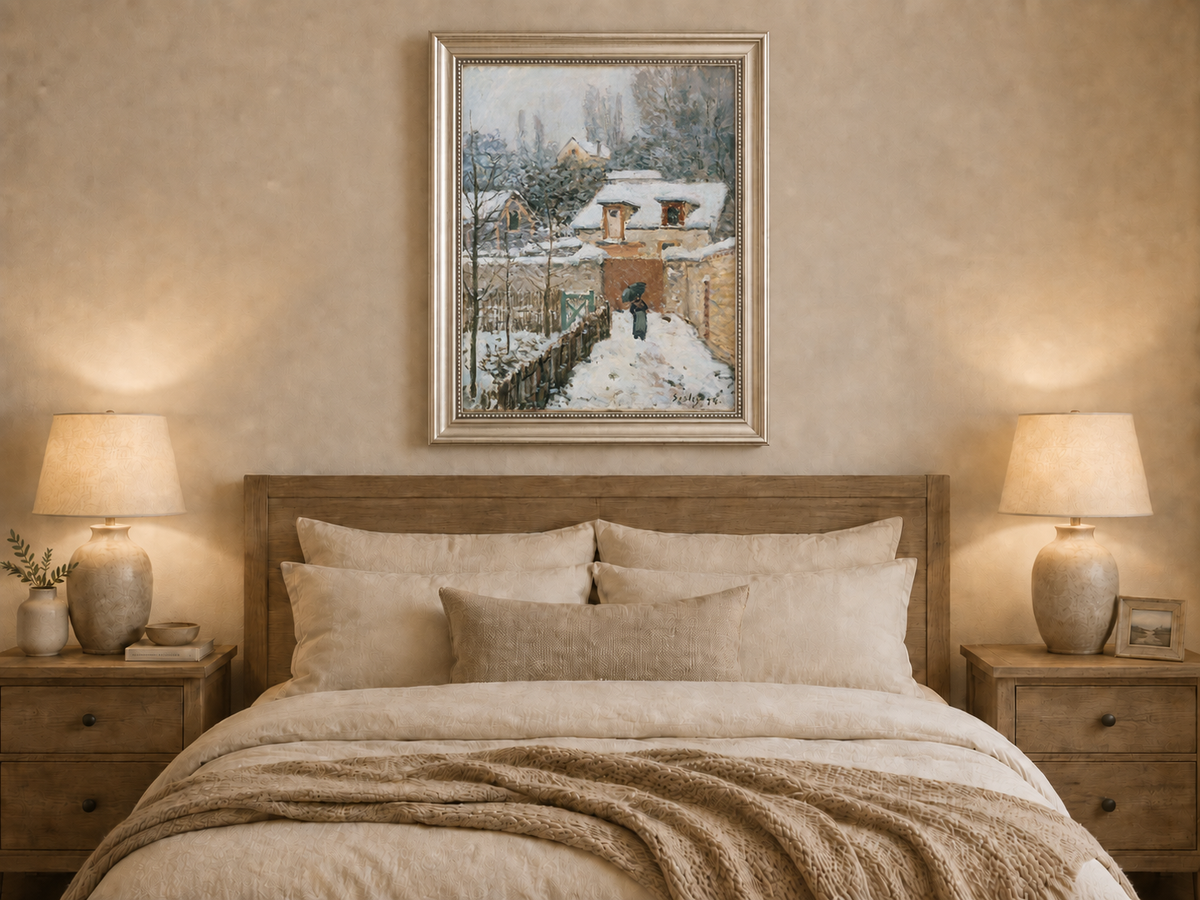 Peinture à l'huile de paysage - Rivière printanière avec pêcheur et arbres