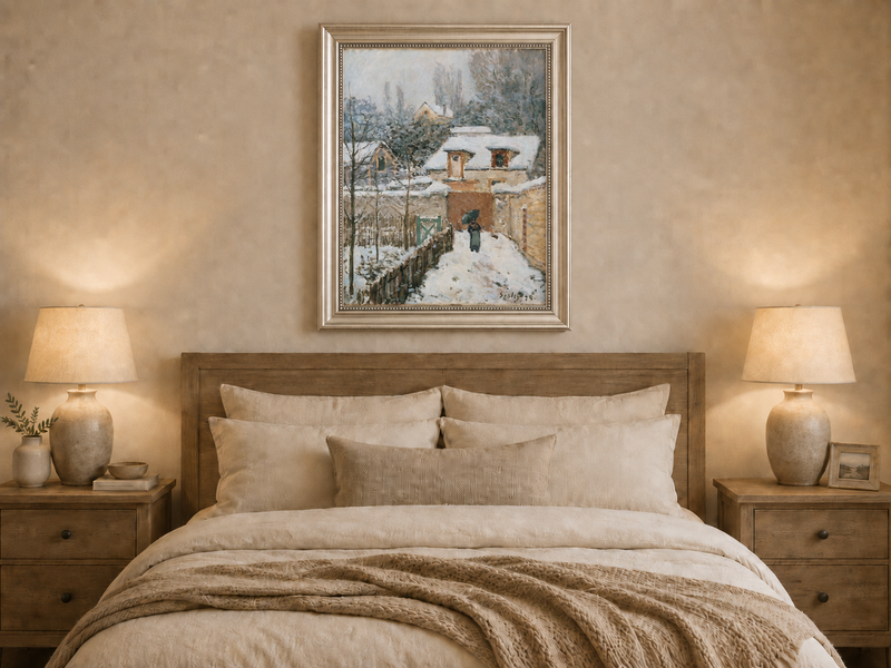 Peinture à l'huile de paysage - Rivière printanière avec pêcheur et arbres