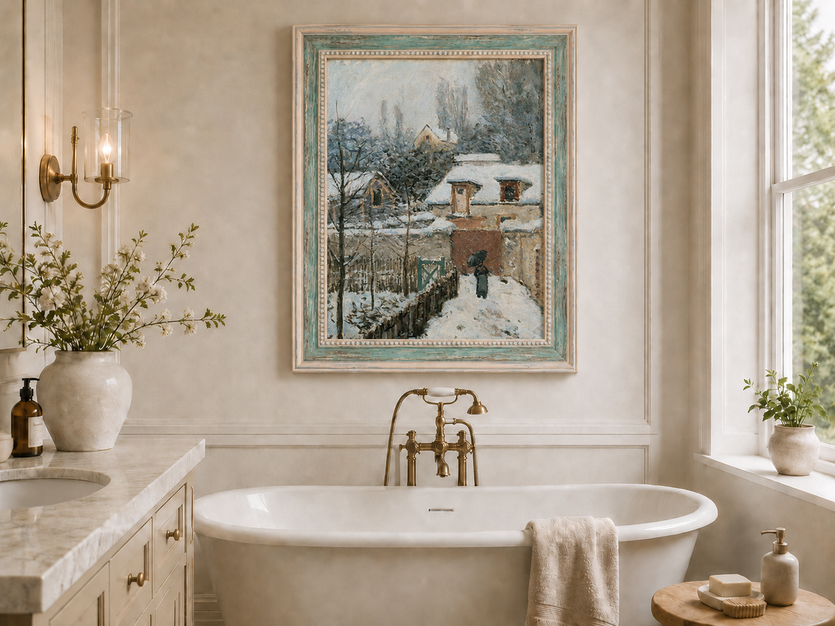 Peinture à l'huile de paysage - Rivière printanière avec pêcheur et arbres