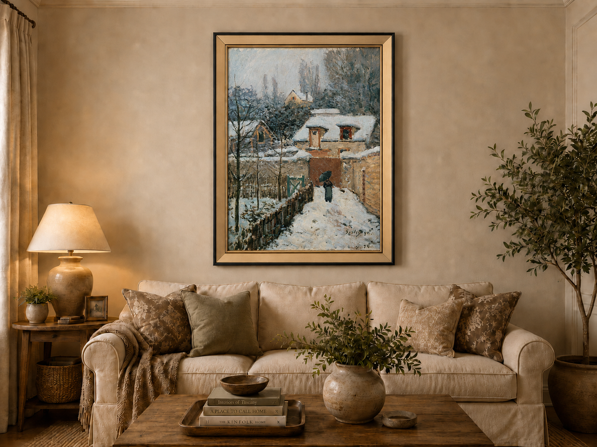 Peinture à l'huile de paysage - Rivière printanière avec pêcheur et arbres