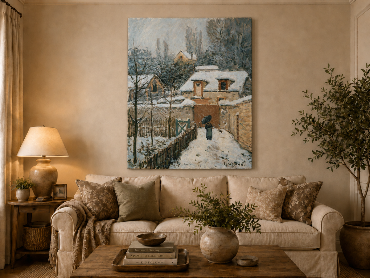 Peinture à l'huile de paysage - Rivière printanière avec pêcheur et arbres