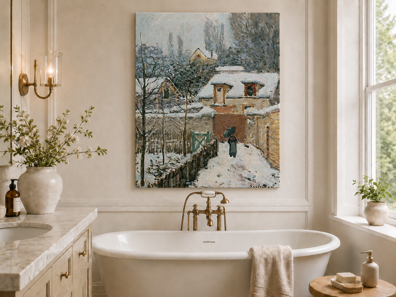 Peinture à l'huile de paysage - Rivière printanière avec pêcheur et arbres
