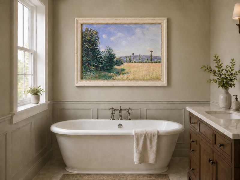 Landscape Oil Painting - Sunny Meadow with Trees and Country Path