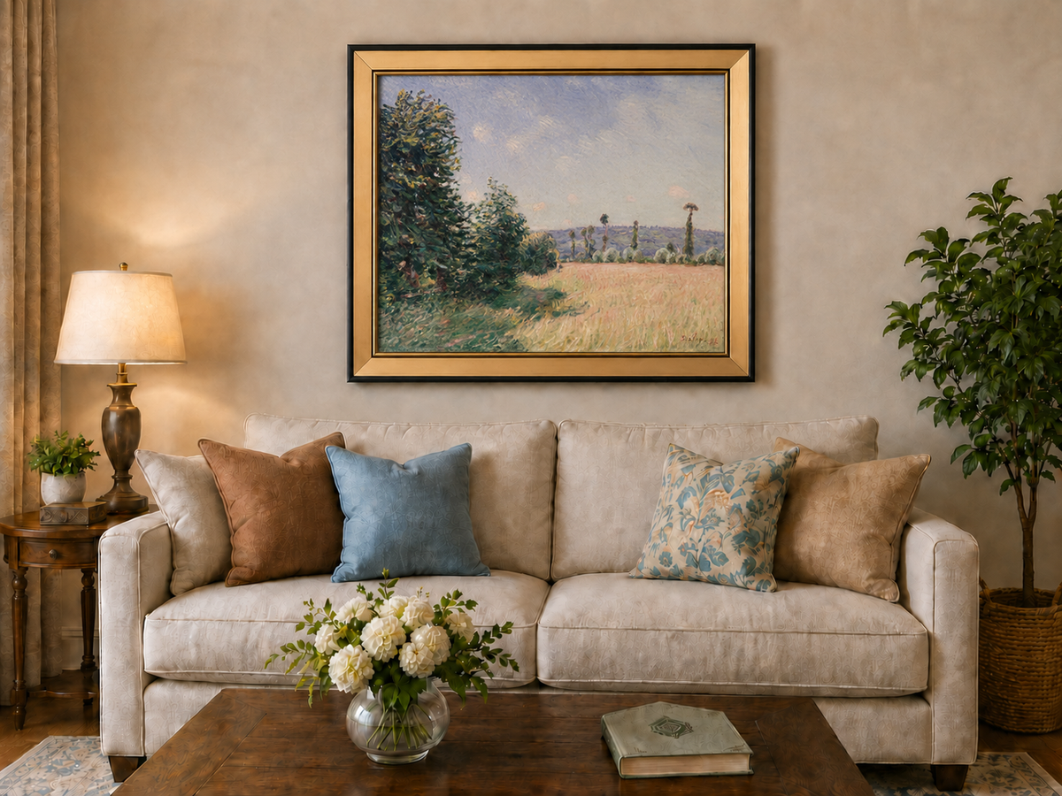 Landscape Oil Painting - Sunny Meadow with Trees and Country Path