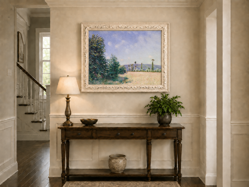 Landscape Oil Painting - Sunny Meadow with Trees and Country Path
