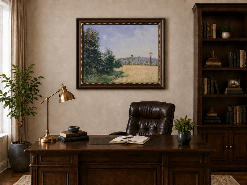 Landscape Oil Painting - Sunny Meadow with Trees and Country Path