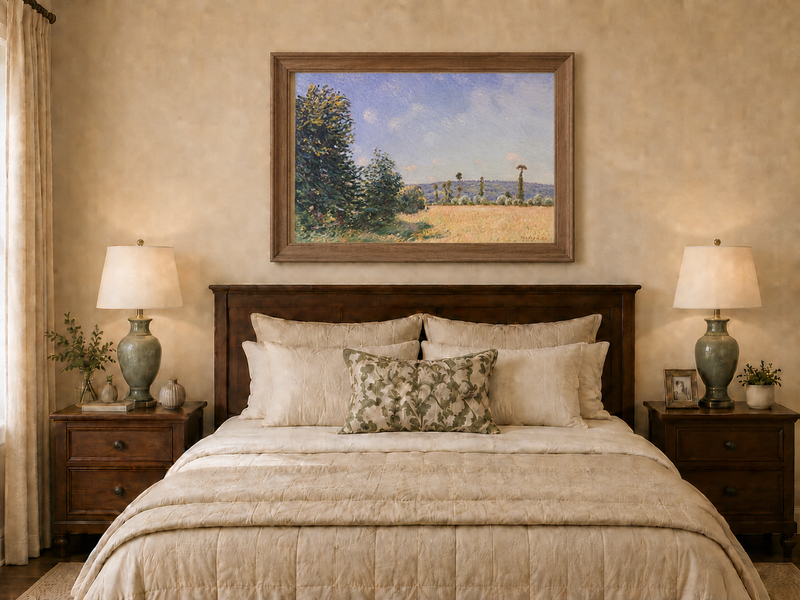 Landscape Oil Painting - Sunny Meadow with Trees and Country Path