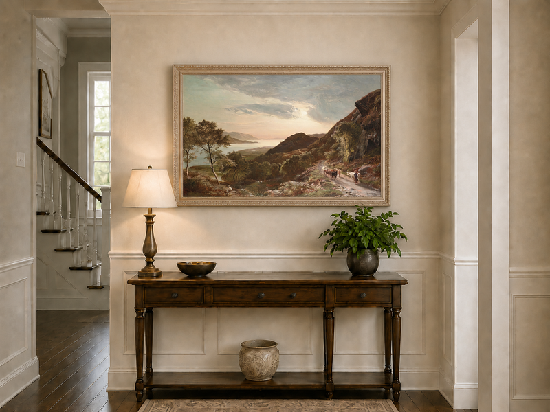 Landscape Oil Painting - Mountain Path, Cattle Lake Sunset