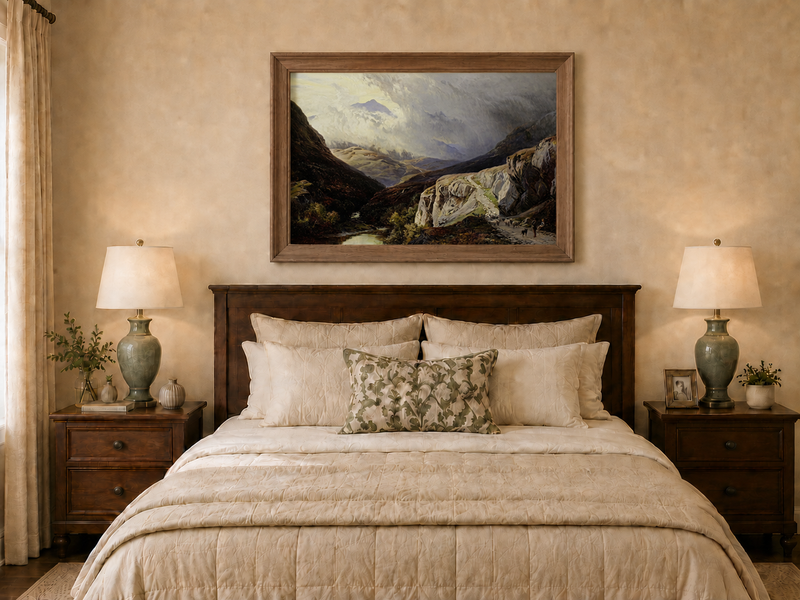 Landscape Oil Painting - Shepherd & Flock Crossing Mountain Pass