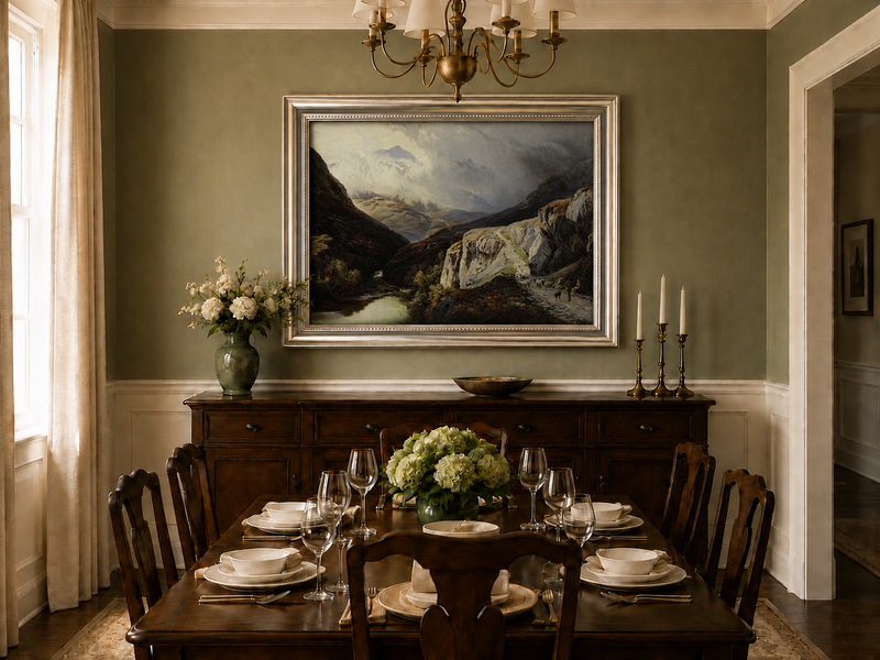 Landscape Oil Painting - Shepherd & Flock Crossing Mountain Pass