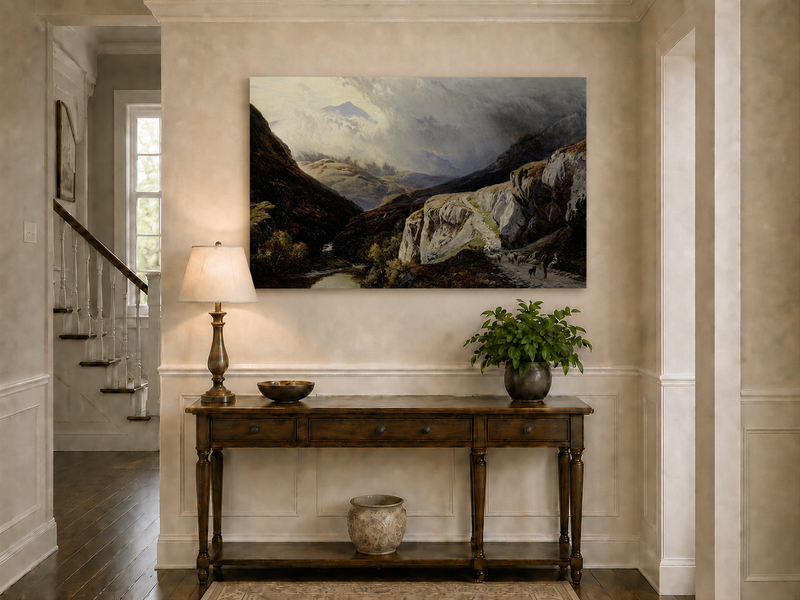 Landscape Oil Painting - Shepherd & Flock Crossing Mountain Pass