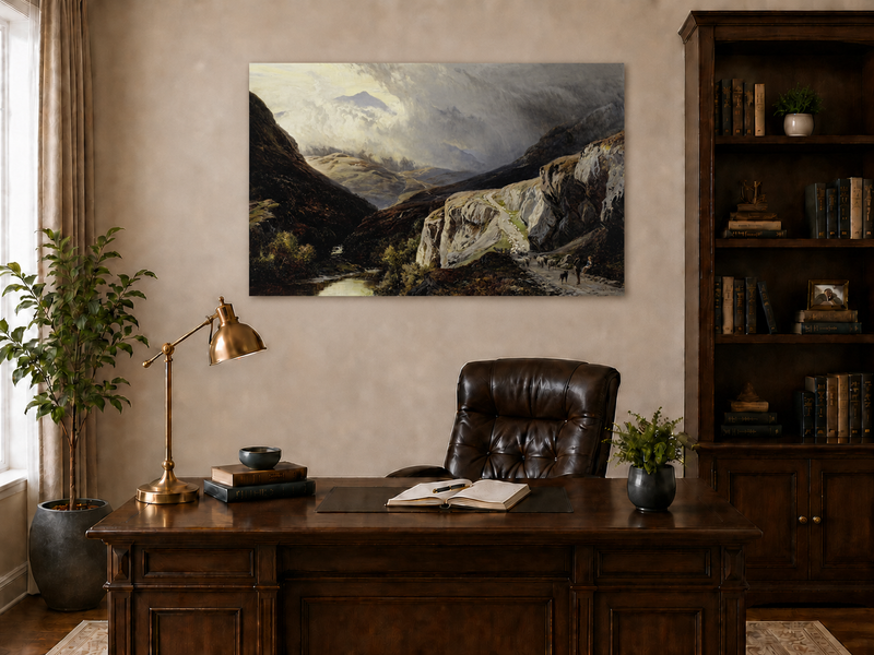 Landscape Oil Painting - Shepherd & Flock Crossing Mountain Pass