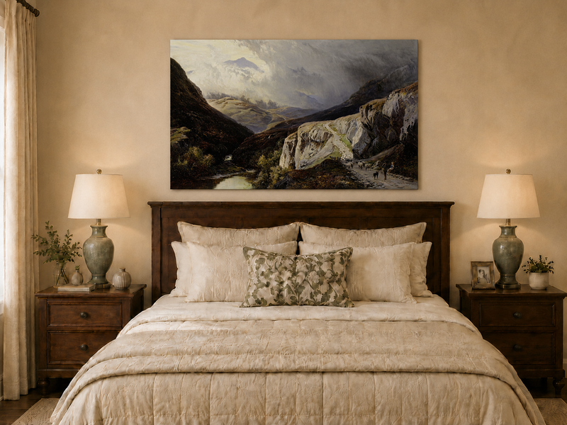 Landscape Oil Painting - Shepherd & Flock Crossing Mountain Pass