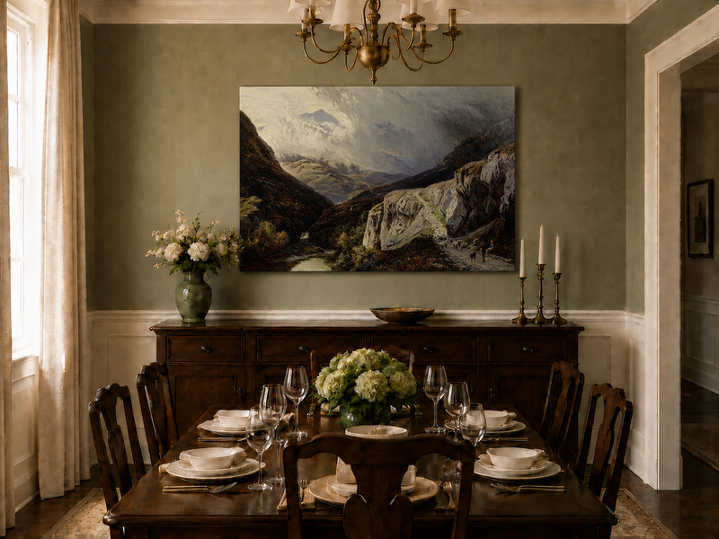 Landscape Oil Painting - Shepherd & Flock Crossing Mountain Pass