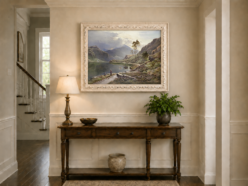 Landscape Oil Painting - Figures, Cattle Mountain Lake Dawn