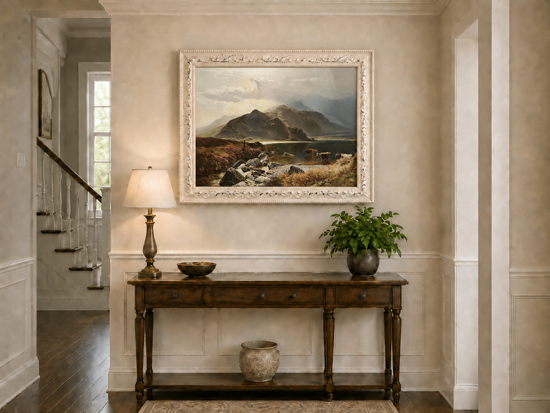 Landscape Oil Painting - Highland Lake, Cattle, Dramatic