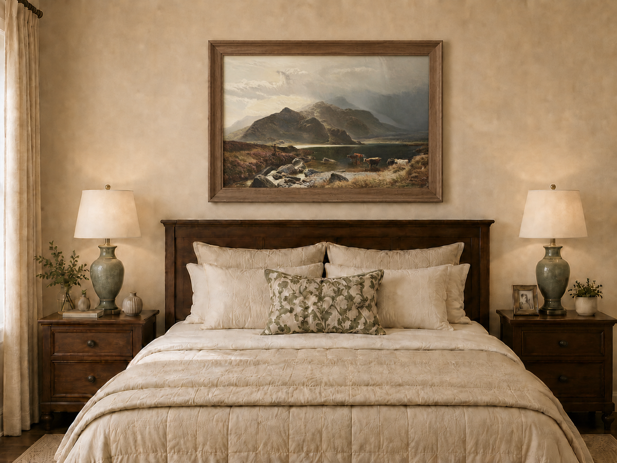 Landscape Oil Painting - Highland Lake, Cattle, Dramatic