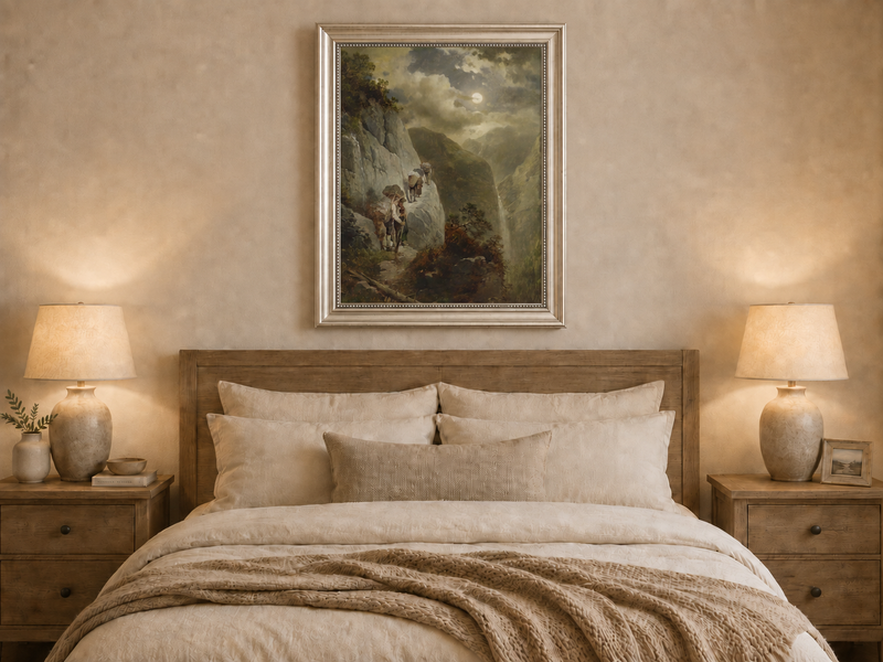 Landscape Oil Painting - Moonlit Mountain Cliff Path