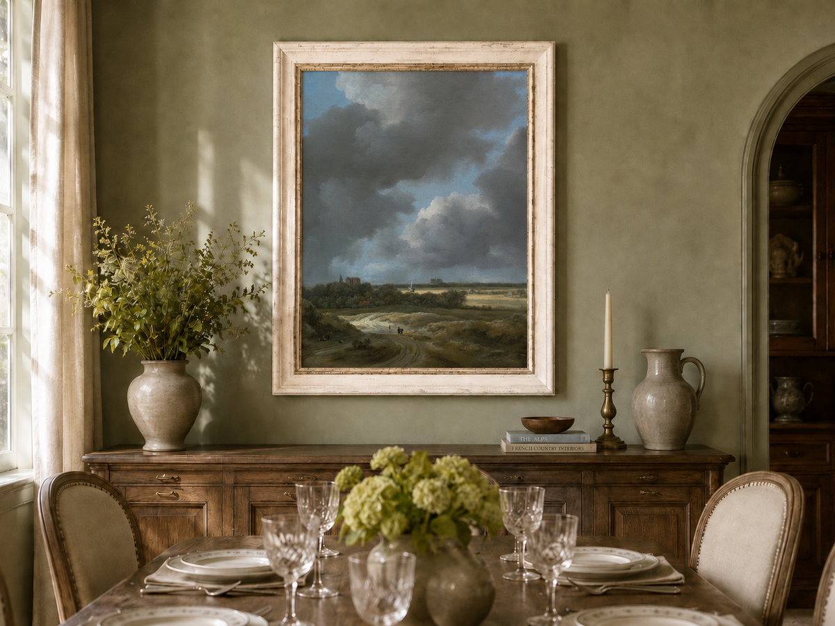 Landscape Oil Painting - Dutch Countryside Cloudy Sky