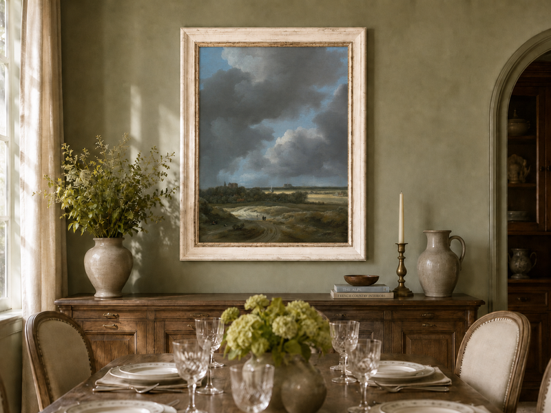 Landscape Oil Painting - Dutch Countryside Cloudy Sky